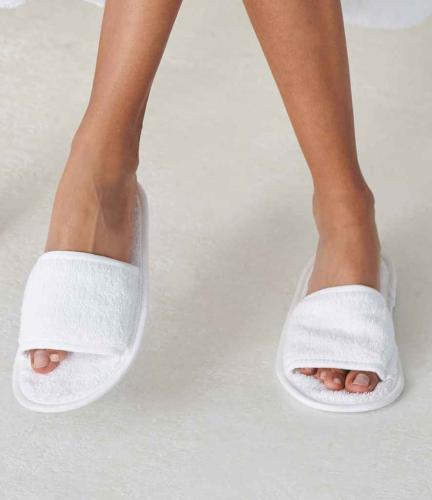 Towel City Terry Slippers - White - 4-7